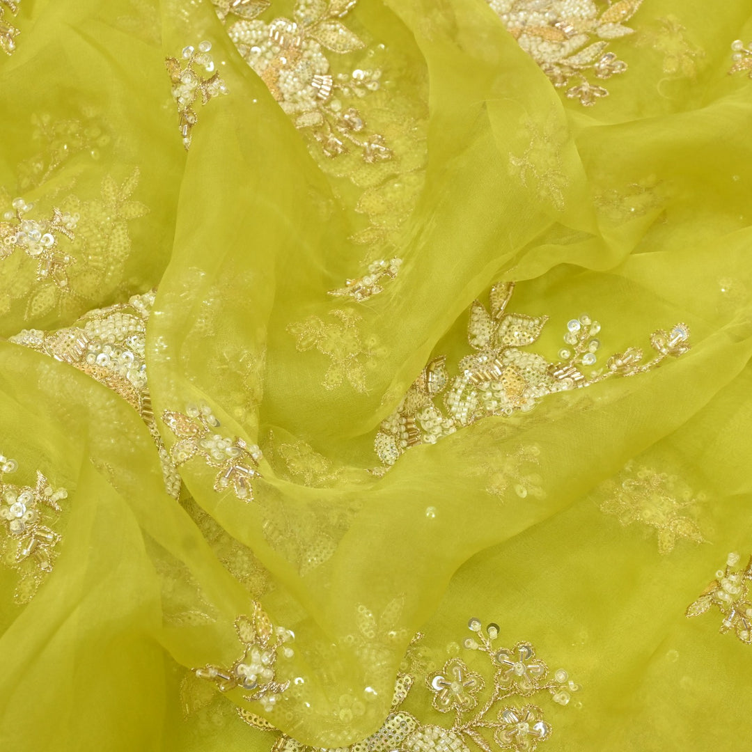 Dyed Silk Organza Zari With Moti Sequins Embroidery Fabrics