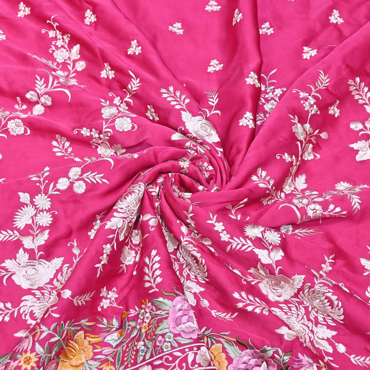 Premium Modal Satin Thread Embroidery Fabric | Floral Designer Fabric - F72881-01