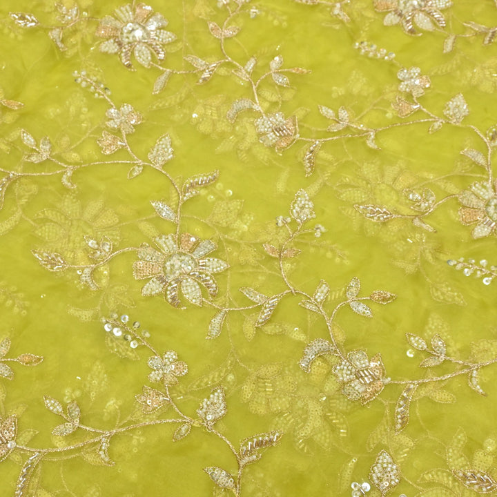 Dyed Silk Organza Zari With Moti Sequins Embroidery Fabrics
