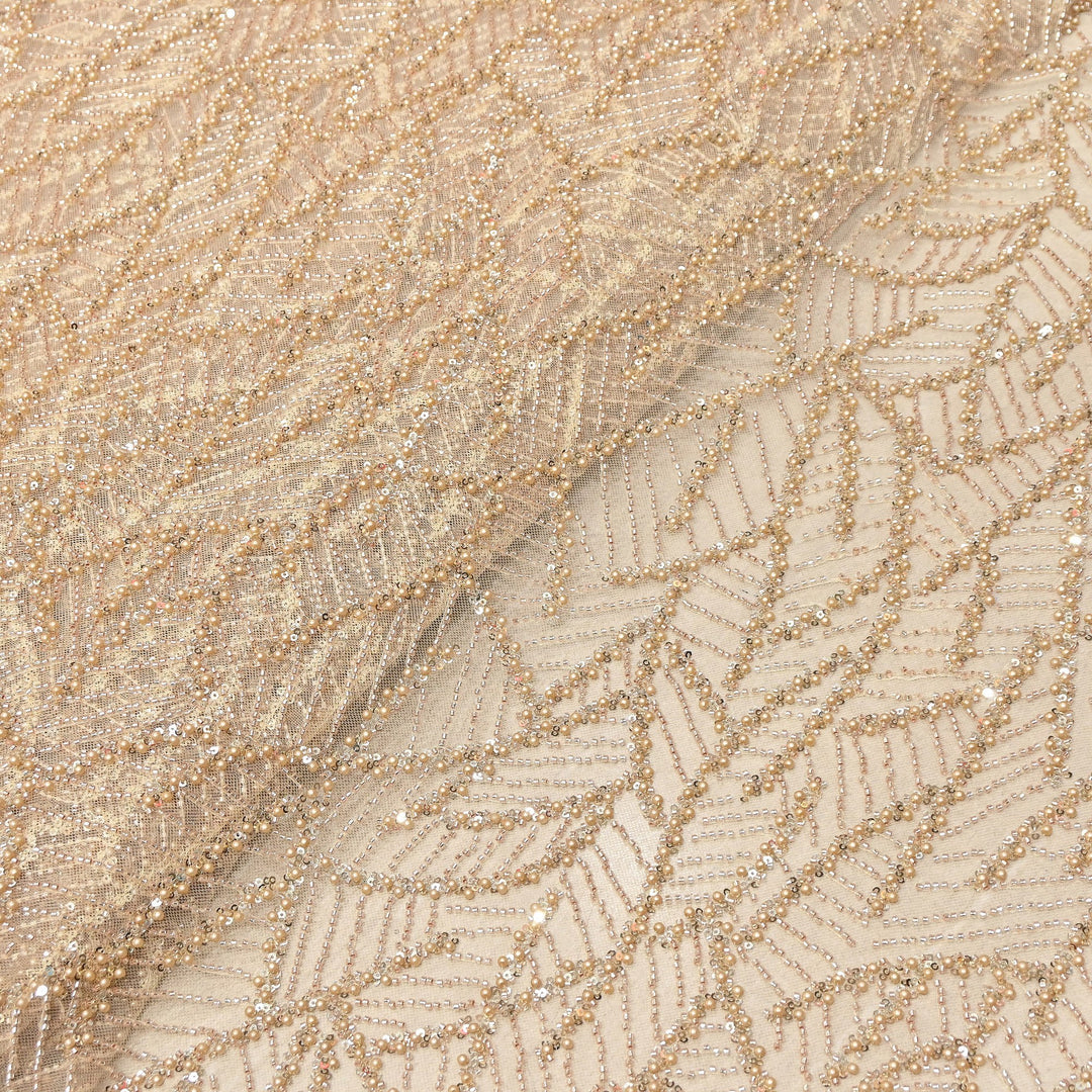 Luxury Imported Net Embroidery Fabric with Pearl, Bead & Sequin Work | MBL667-1