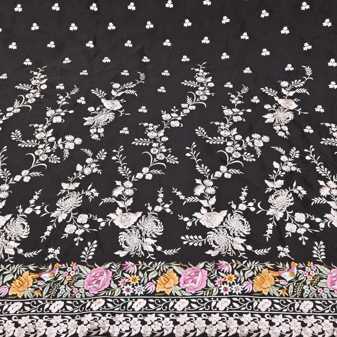 Premium Modal Satin Thread Embroidery Fabric | Floral Designer Fabric - F72881-02