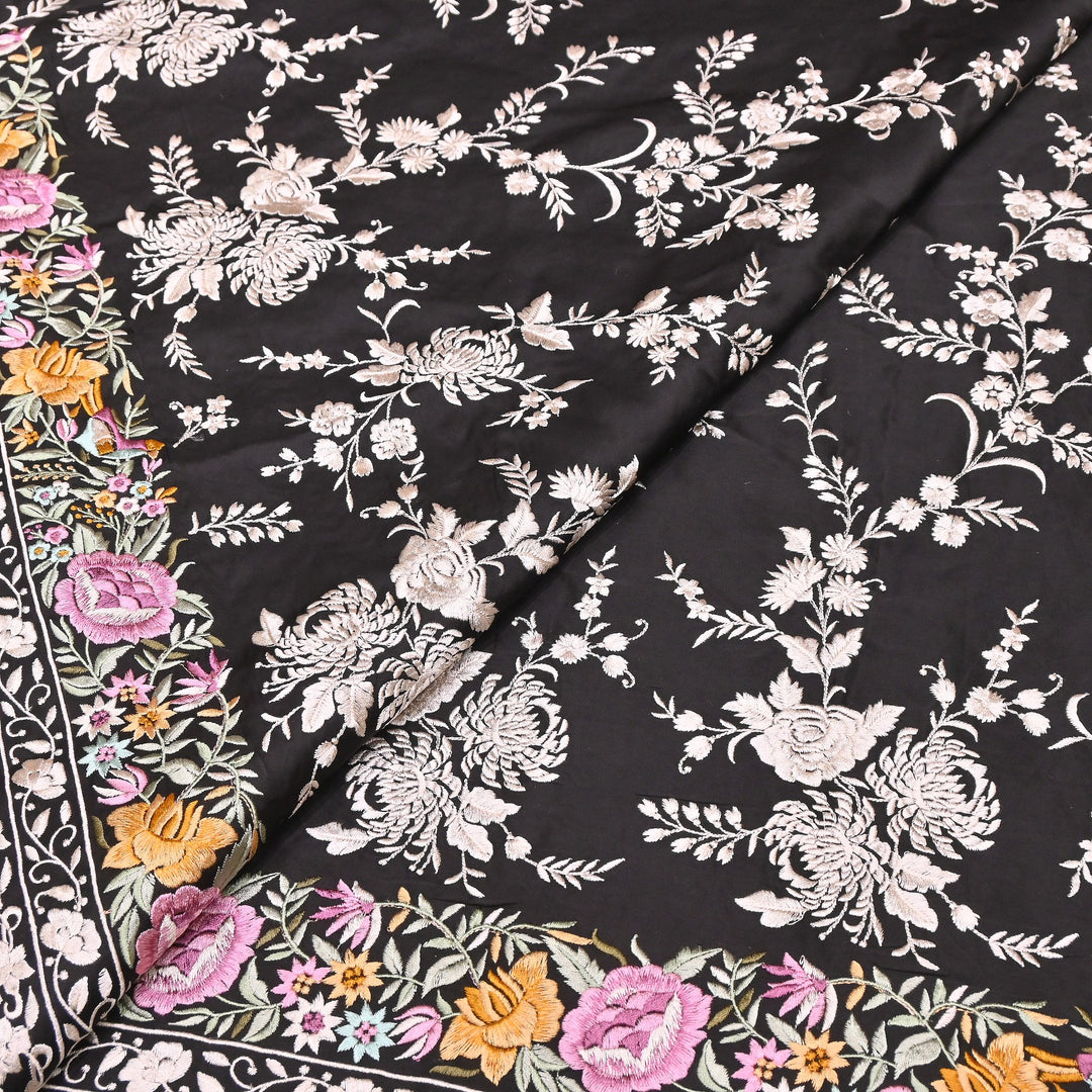 Premium Modal Satin Thread Embroidery Fabric | Floral Designer Fabric - F72881-02