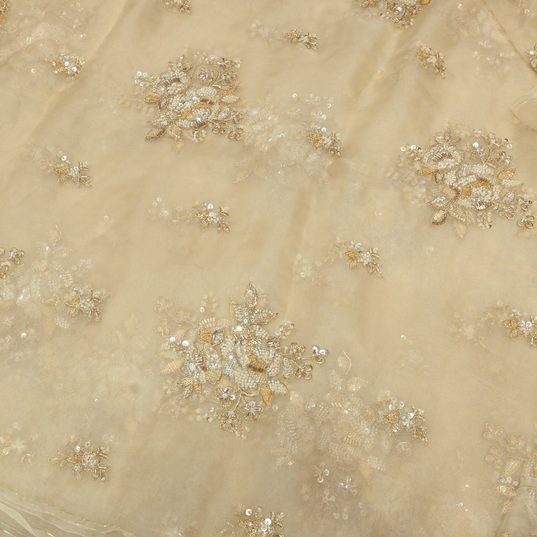 Dyed Silk Organza Zari With Moti Sequins Embroidery Fabrics