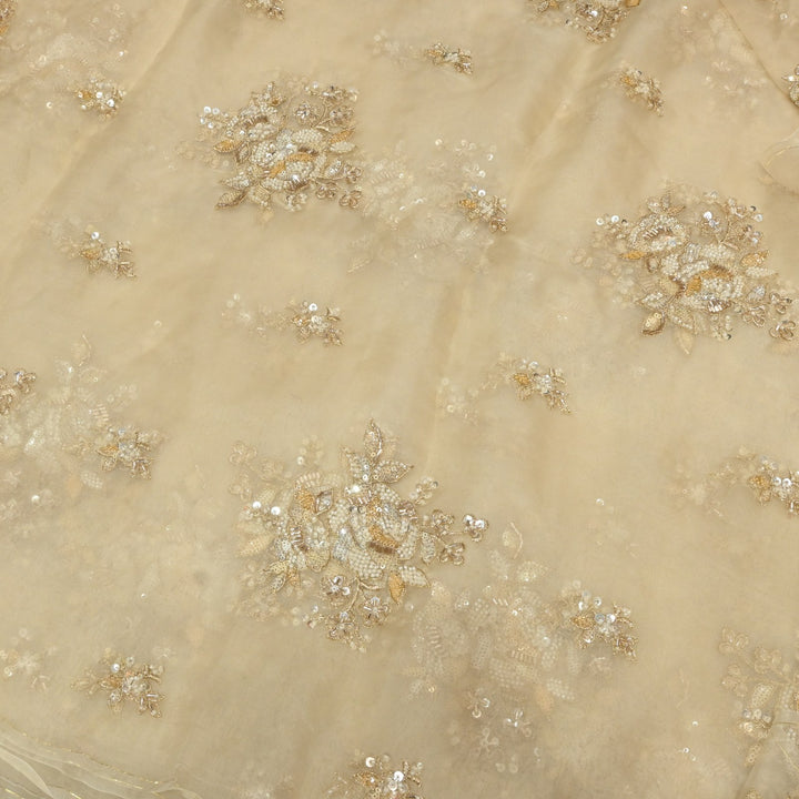 Dyed Silk Organza Zari With Moti Sequins Embroidery Fabrics