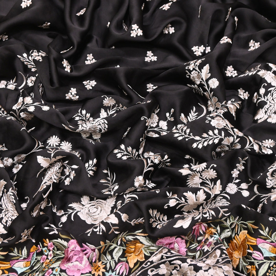Premium Modal Satin Thread Embroidery Fabric | Floral Designer Fabric - F72881-02