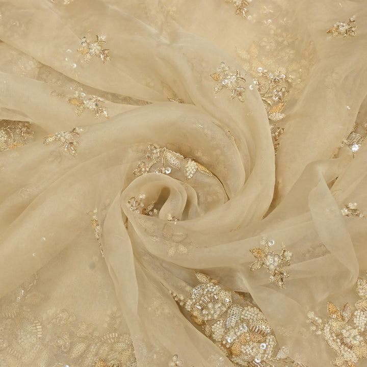 Dyed Silk Organza Zari With Moti Sequins Embroidery Fabrics
