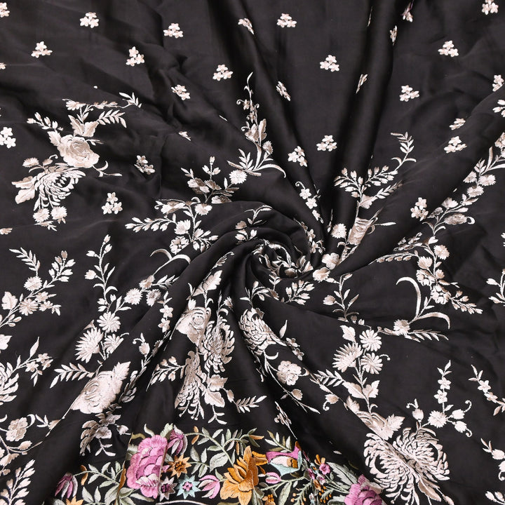 Premium Modal Satin Thread Embroidery Fabric | Floral Designer Fabric - F72881-02