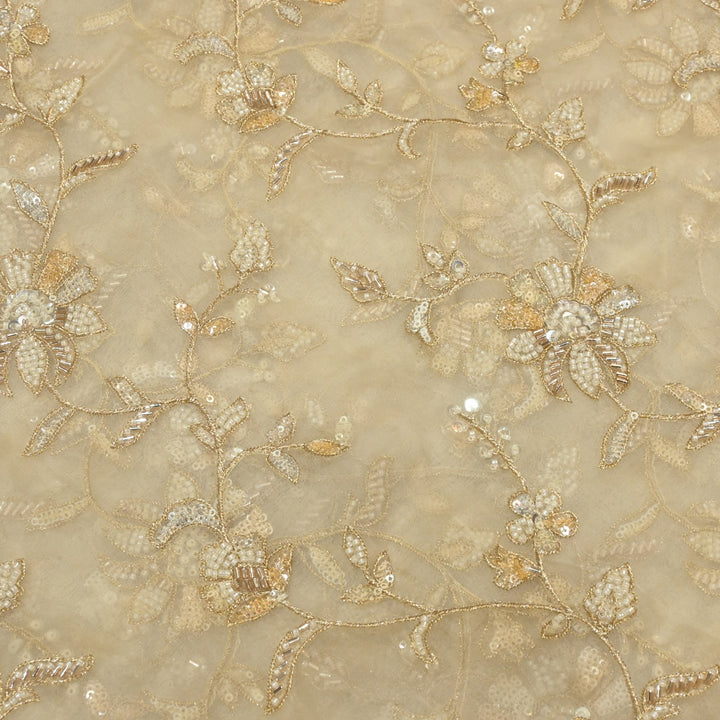 Dyed Silk Organza Zari With Moti Sequins Embroidery Fabrics