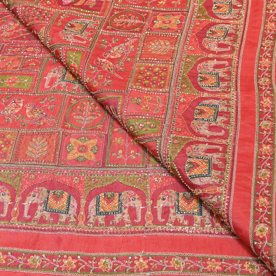 Elegant Dola Floral Position Print Fabric with Moti & Sequins Embroidery - V2725C-01