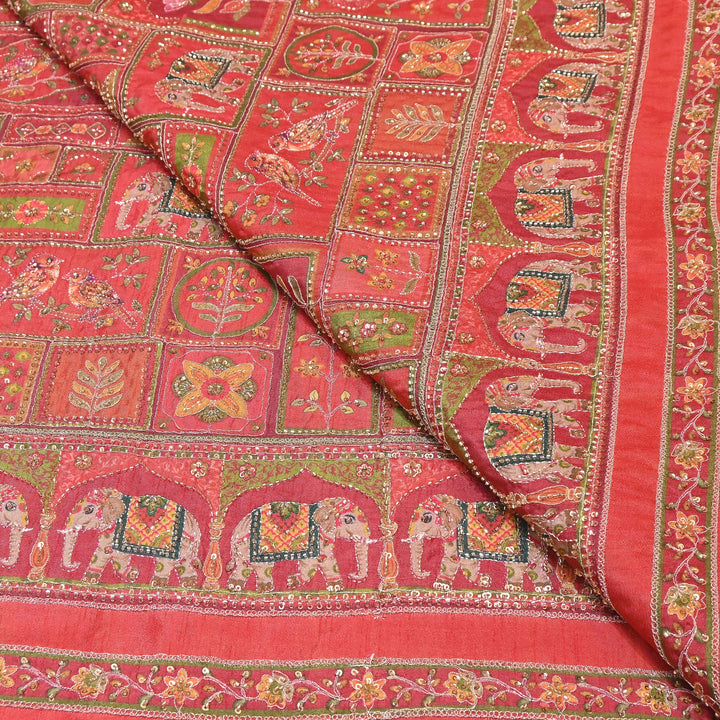 Elegant Dola Floral Position Print Fabric with Moti & Sequins Embroidery - V2725C-01