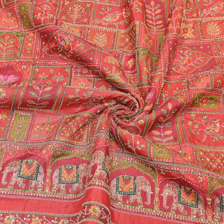 Elegant Dola Floral Position Print Fabric with Moti & Sequins Embroidery - V2725C-01