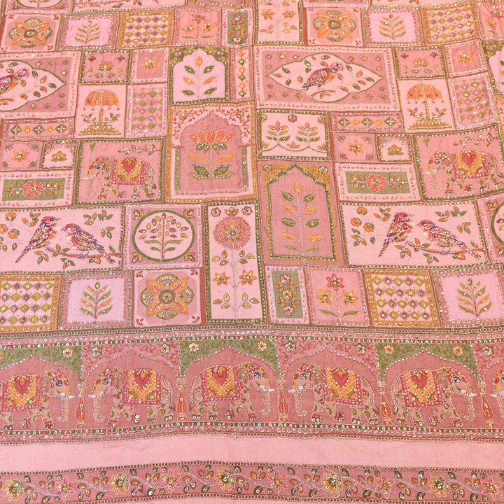 Elegant Dola Floral Position Print Fabric with Moti & Sequins Embroidery - V2725C-02