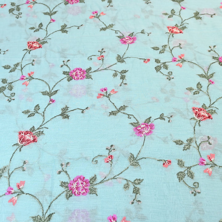 Mul Chanderi Floral Zari Work Embroidery – Designer Summer Fabric GP3798-4