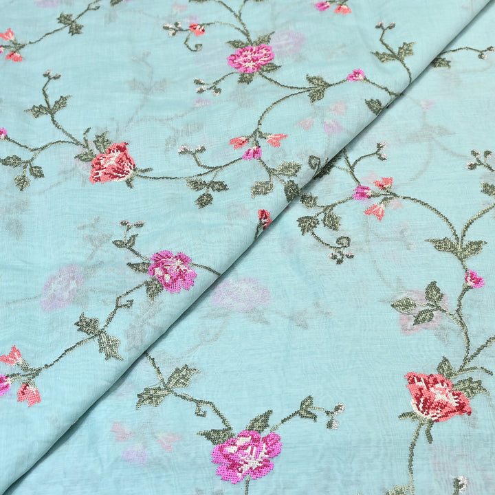 Mul Chanderi Floral Zari Work Embroidery – Designer Summer Fabric GP3798-4
