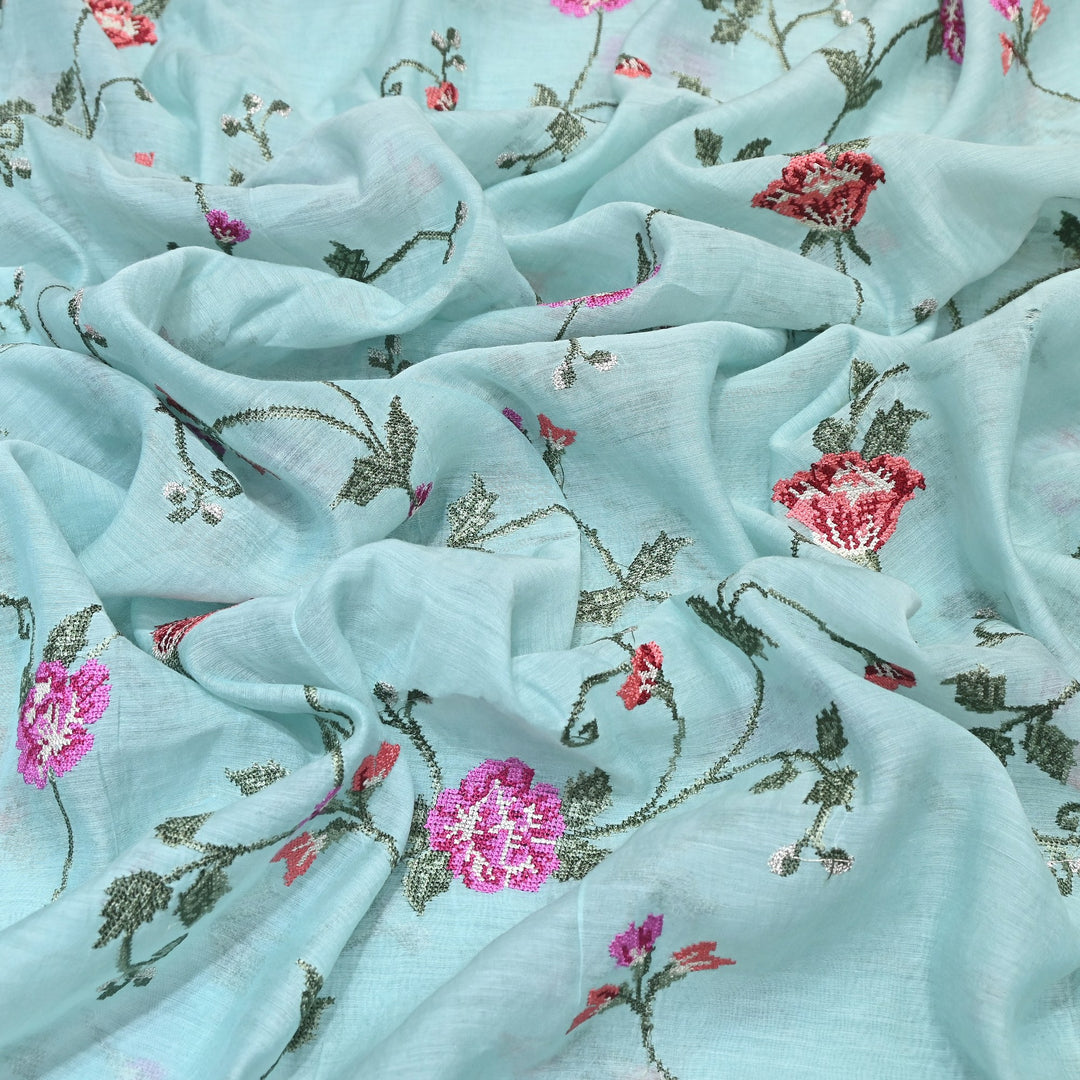 Mul Chanderi Floral Zari Work Embroidery – Designer Summer Fabric GP3798-4