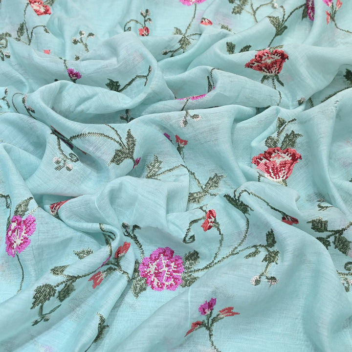 Mul Chanderi Floral Zari Work Embroidery – Designer Summer Fabric GP3798-4