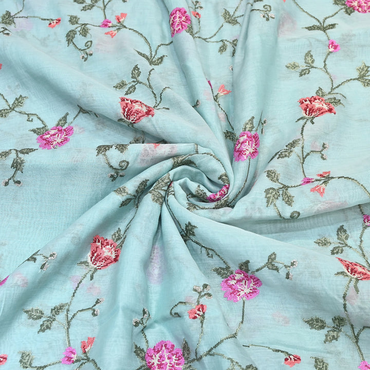 Mul Chanderi Floral Zari Work Embroidery – Designer Summer Fabric GP3798-4