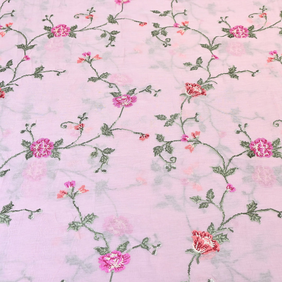 Mul Chanderi Floral Zari Work Embroidery – Designer Summer Fabric GP3798-5