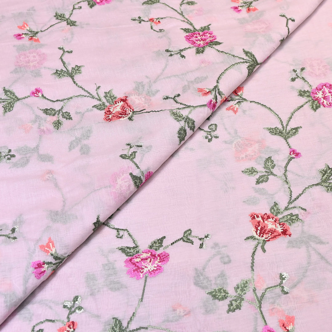 Mul Chanderi Floral Zari Work Embroidery – Designer Summer Fabric GP3798-5
