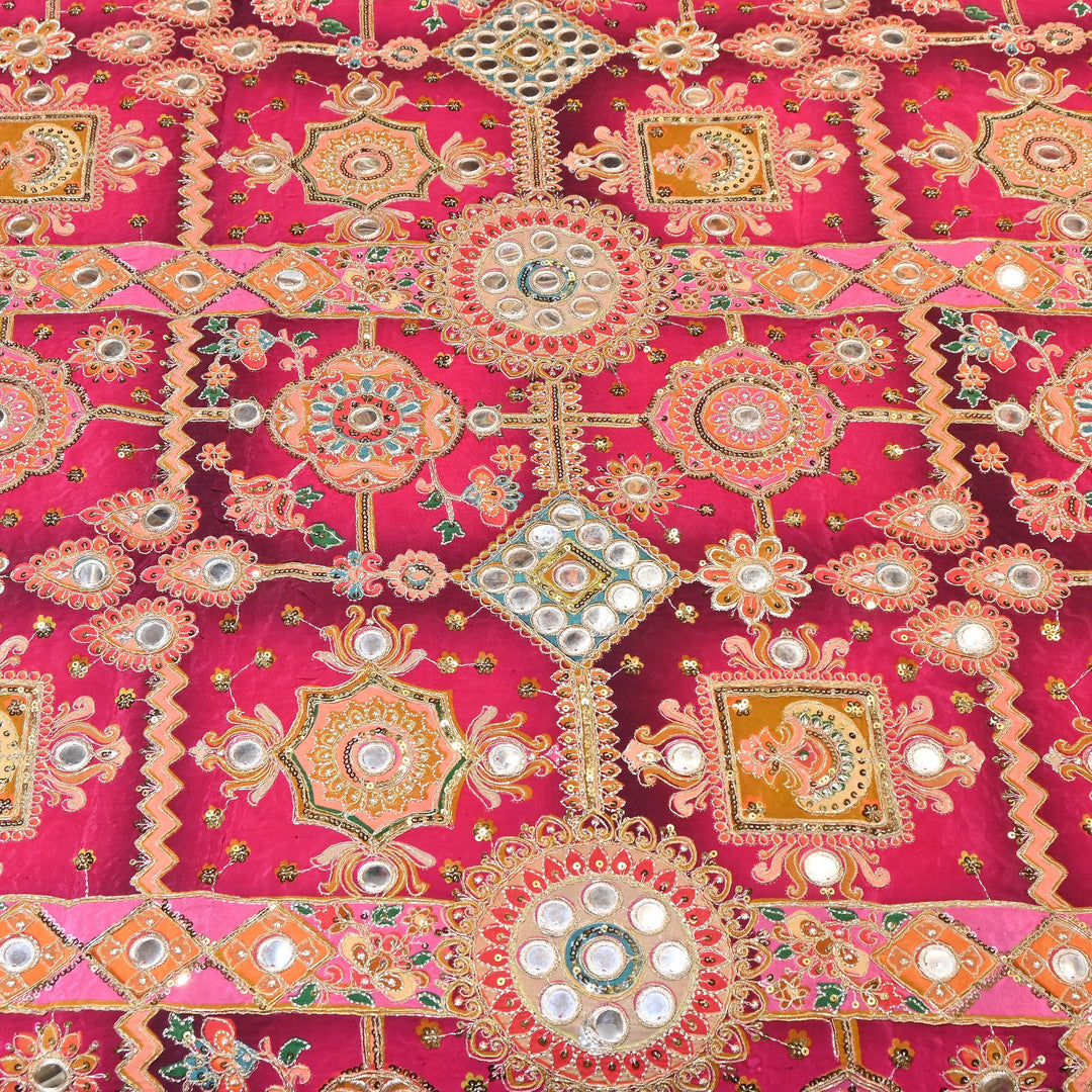 Crepe Posi Print Fabric with Zari, Sequins & Mirror Embroidery | Designer Ethnic Fabric | V2712C-2