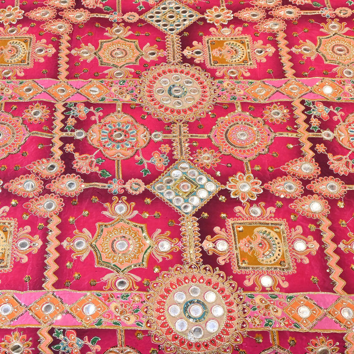 Crepe Posi Print Fabric with Zari, Sequins & Mirror Embroidery | Designer Ethnic Fabric | V2712C-2