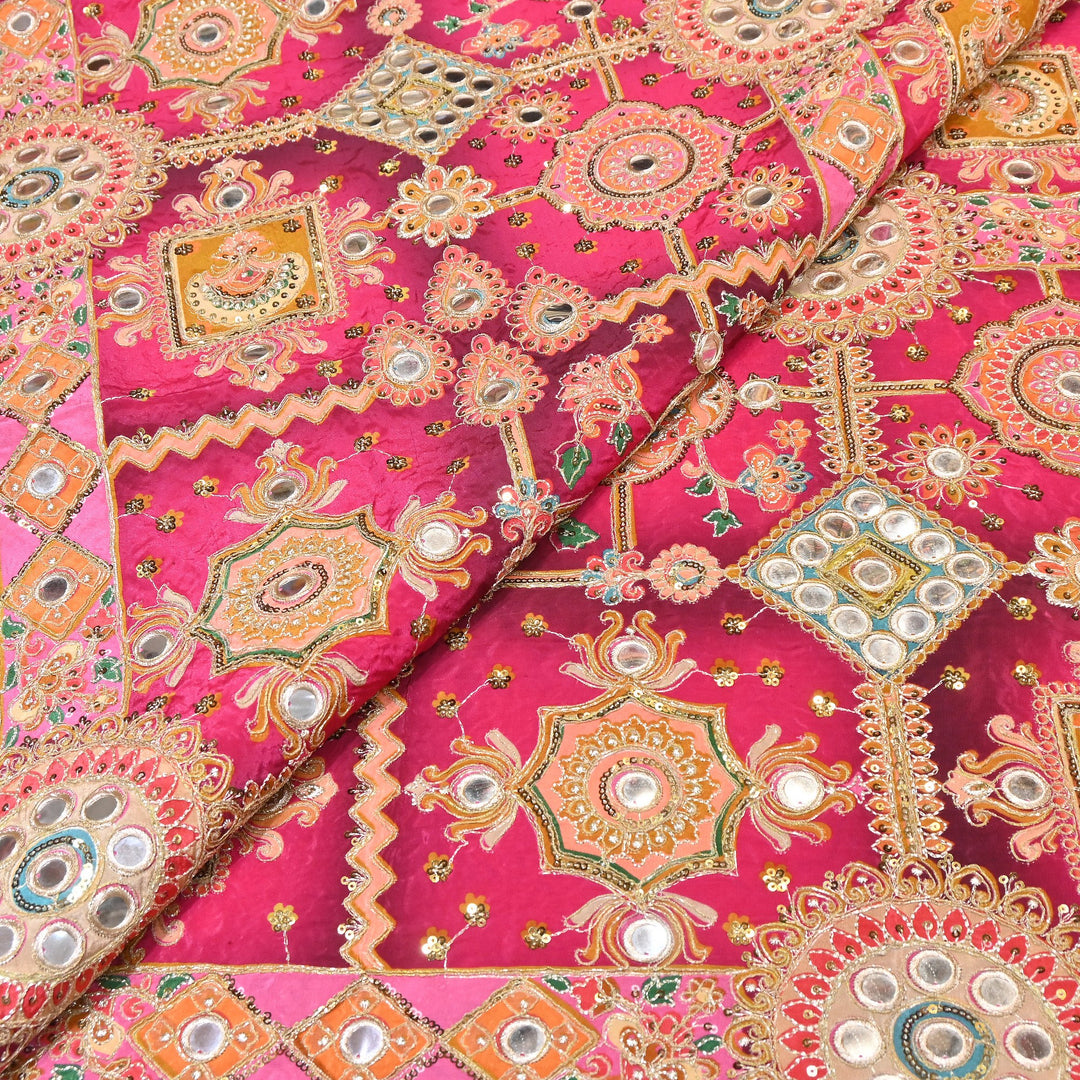 Crepe Posi Print Fabric with Zari, Sequins & Mirror Embroidery | Designer Ethnic Fabric | V2712C-2