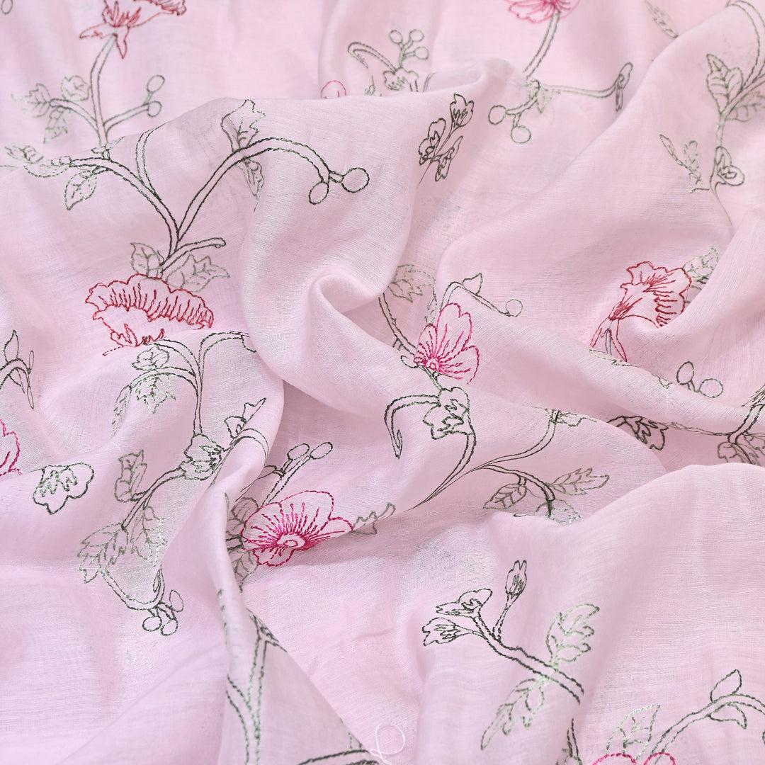 Mul Chanderi Floral Thread Embroidery – Designer Summer Fabric GP3796-5