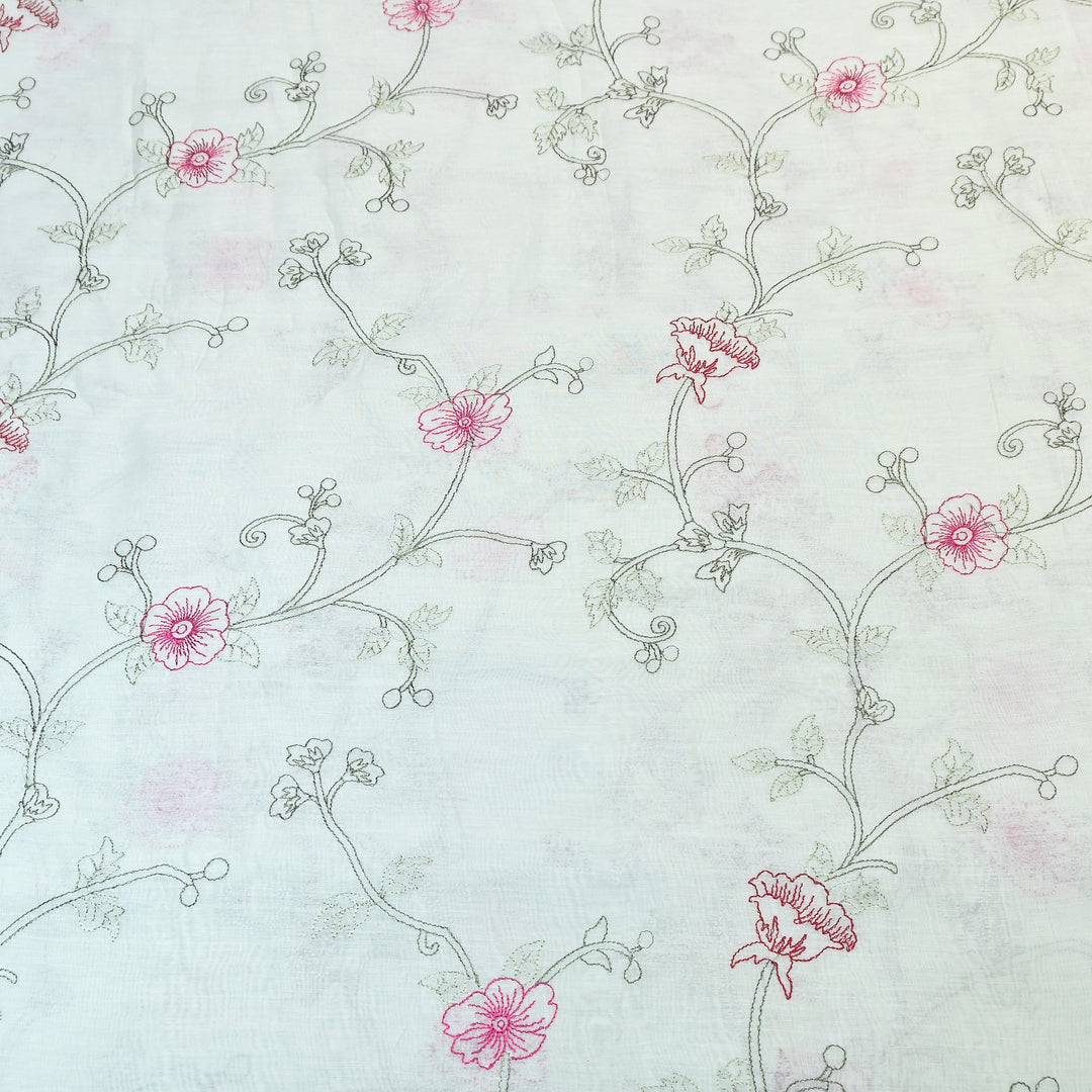 Mul Chanderi Floral Thread Embroidery – Designer Summer Fabric GP3796-4
