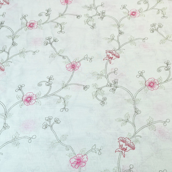 Mul Chanderi Floral Thread Embroidery – Designer Summer Fabric GP3796-4