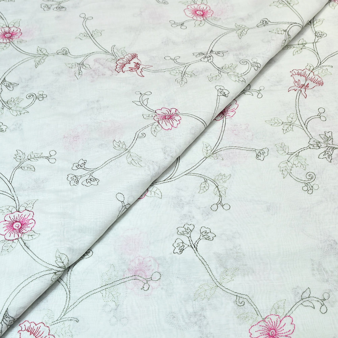 Mul Chanderi Floral Thread Embroidery – Designer Summer Fabric GP3796-4