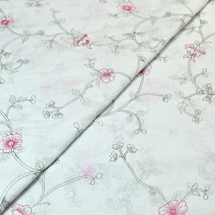 Mul Chanderi Floral Thread Embroidery – Designer Summer Fabric GP3796-4