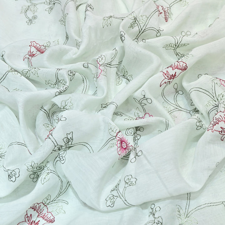 Mul Chanderi Floral Thread Embroidery – Designer Summer Fabric GP3796-4