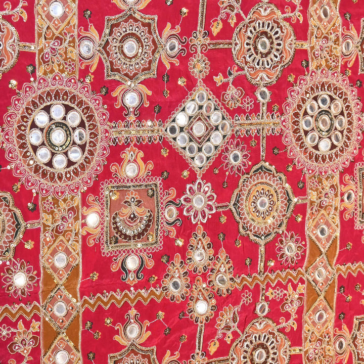 Crepe Posi Print Fabric with Zari, Sequins & Mirror Embroidery | Designer Ethnic Fabric | V2712C-5