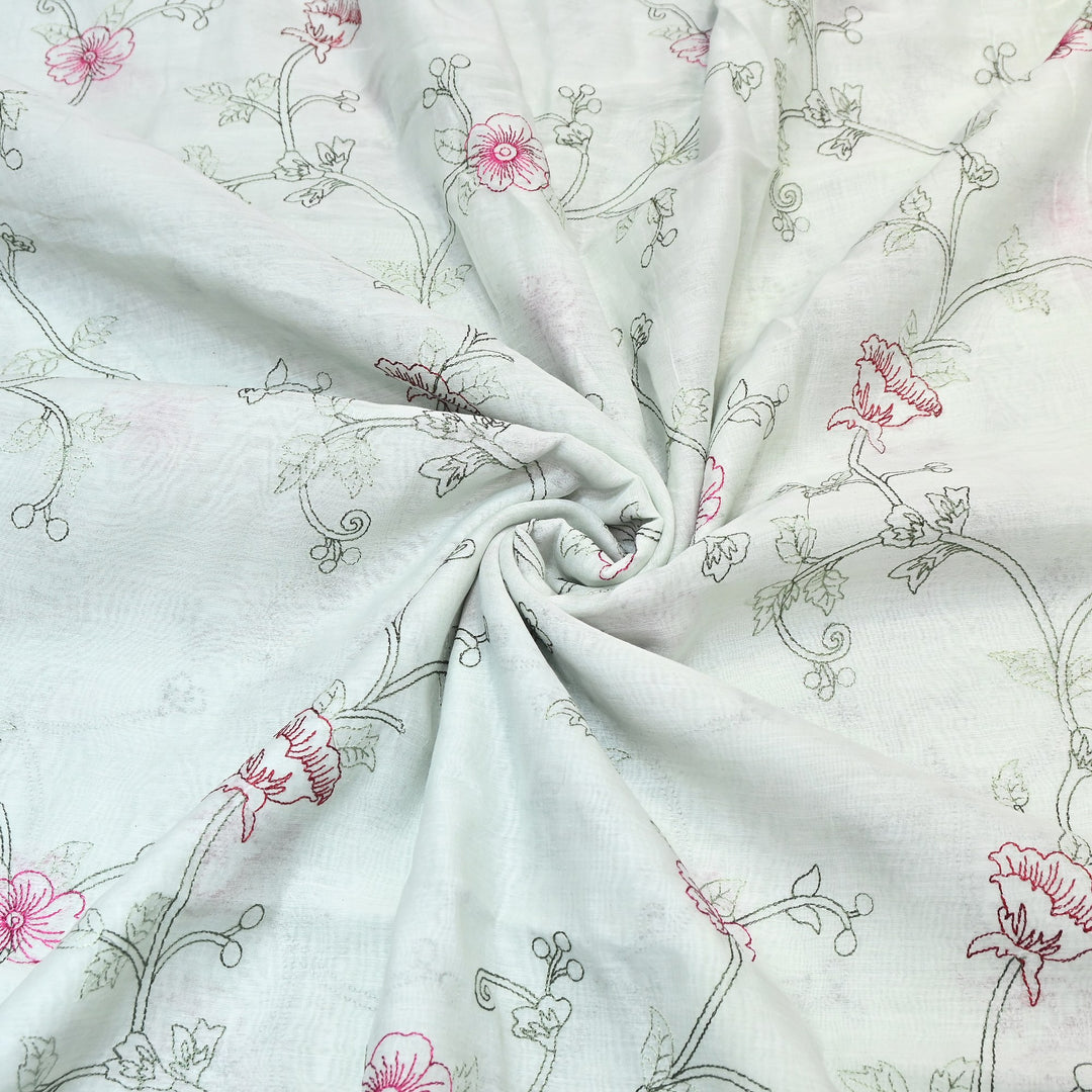Mul Chanderi Floral Thread Embroidery – Designer Summer Fabric GP3796-4