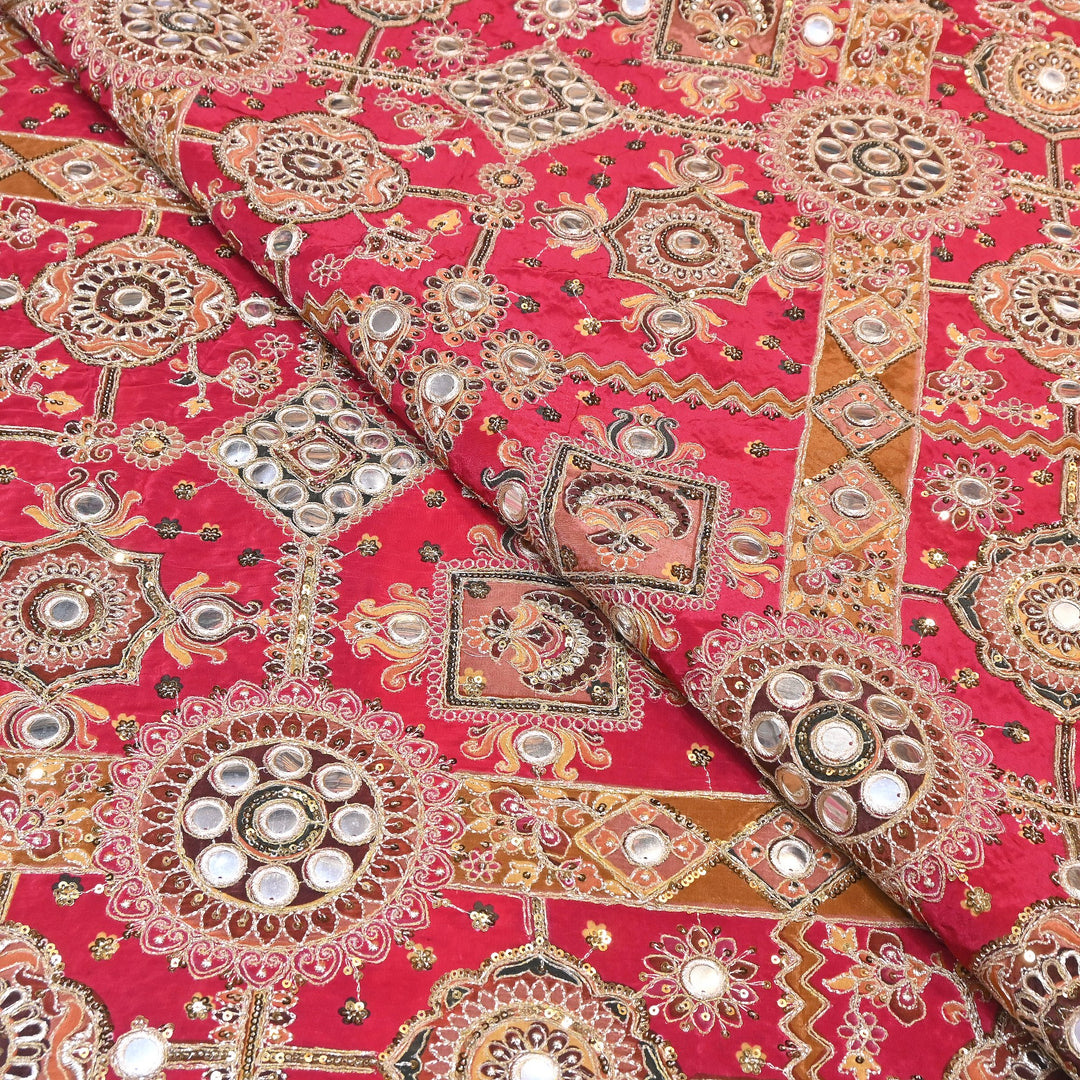 Crepe Posi Print Fabric with Zari, Sequins & Mirror Embroidery | Designer Ethnic Fabric | V2712C-5