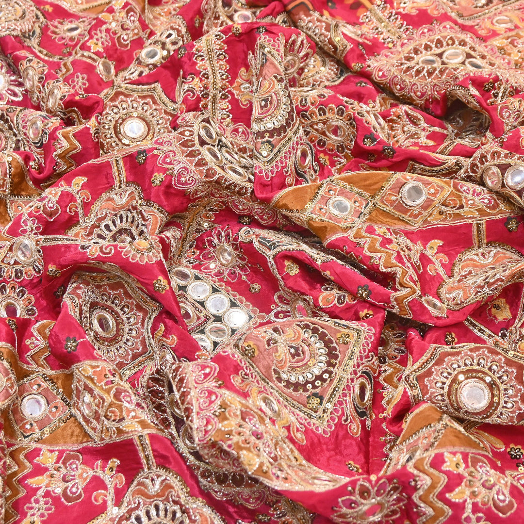 Crepe Posi Print Fabric with Zari, Sequins & Mirror Embroidery | Designer Ethnic Fabric | V2712C-5