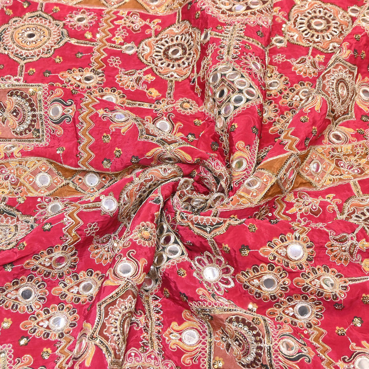 Crepe Posi Print Fabric with Zari, Sequins & Mirror Embroidery | Designer Ethnic Fabric | V2712C-5