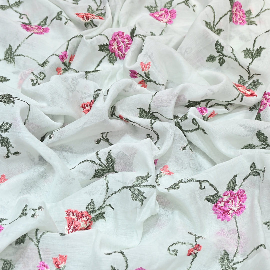 Mul Chanderi Floral Zari Work Embroidery – Designer Summer Fabric GP3798-6