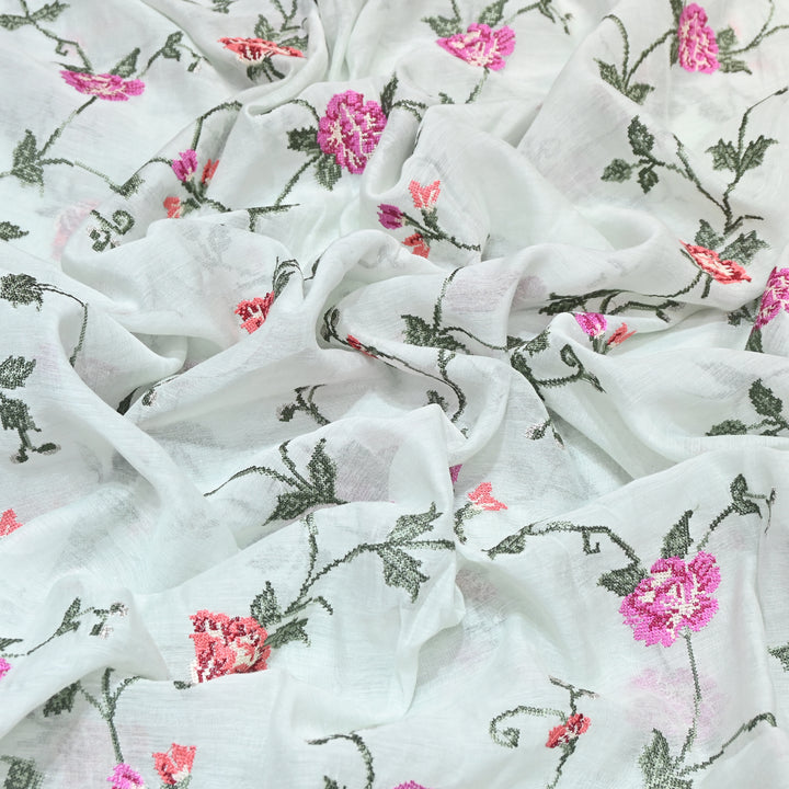 Mul Chanderi Floral Zari Work Embroidery – Designer Summer Fabric GP3798-6