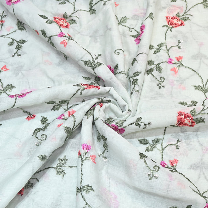 Mul Chanderi Floral Zari Work Embroidery – Designer Summer Fabric GP3798-6