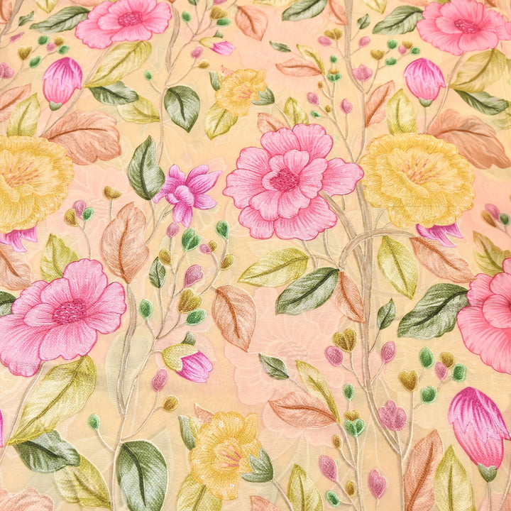 Premium Viscose Organza Position Print Thread Embroidery Fabric- V2587C-1