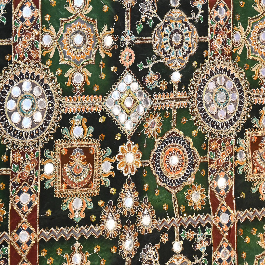 Crepe Posi Print Fabric with Zari, Sequins & Mirror Embroidery | Designer Ethnic Fabric | V2712C-3