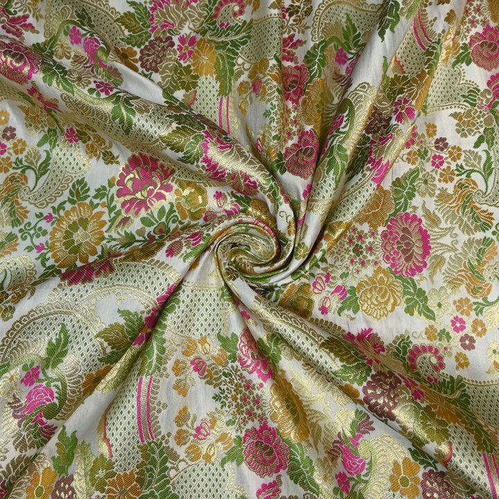 Multicolor Kimkhab Brocade Fabric