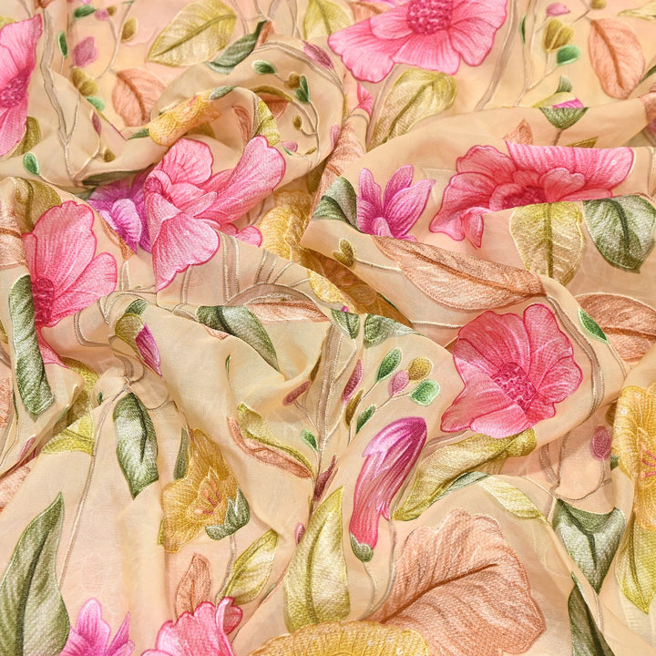 Premium Viscose Organza Position Print Thread Embroidery Fabric- V2587C-1