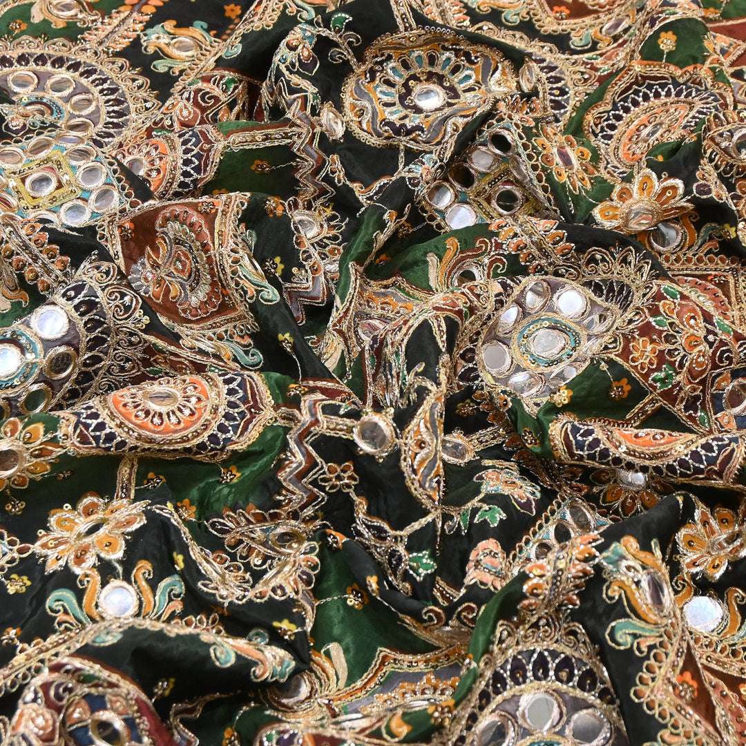 Crepe Posi Print Fabric with Zari, Sequins & Mirror Embroidery | Designer Ethnic Fabric | V2712C-3