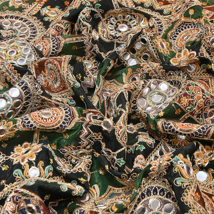 Crepe Posi Print Fabric with Zari, Sequins & Mirror Embroidery | Designer Ethnic Fabric | V2712C-3