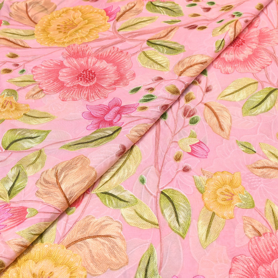 Premium Viscose Organza Position Print Thread Embroidery Fabric- V2587C-2