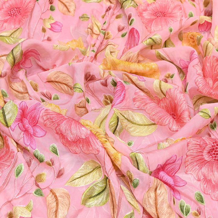 Premium Viscose Organza Position Print Thread Embroidery Fabric- V2587C-2