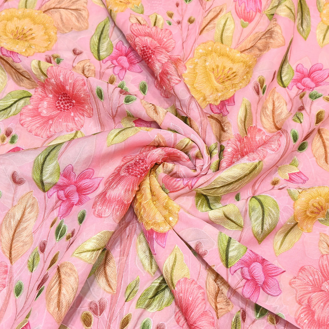 Premium Viscose Organza Position Print Thread Embroidery Fabric- V2587C-2