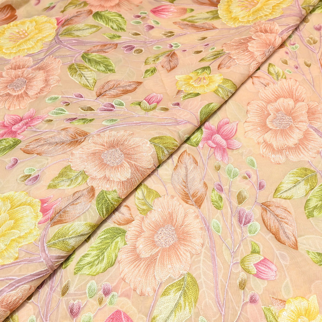 Premium Viscose Organza Position Print Thread Embroidery Fabric- V2587C-3